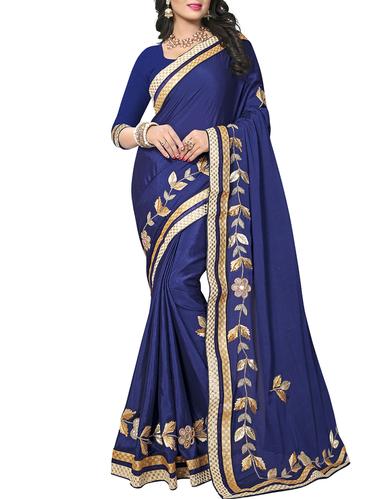 blue chiffon embroidered saree with blouse - 15109852 - Very Small Image - 1