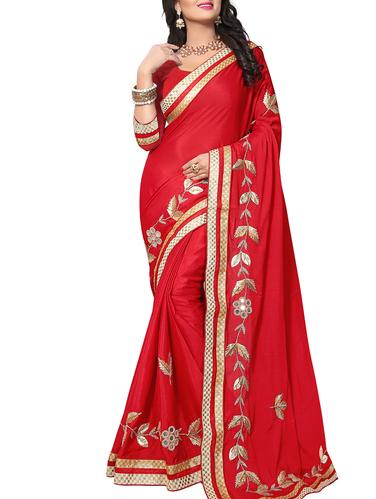 red chiffon embroidered saree with blouse - 15109889 - Very Small Image - 1