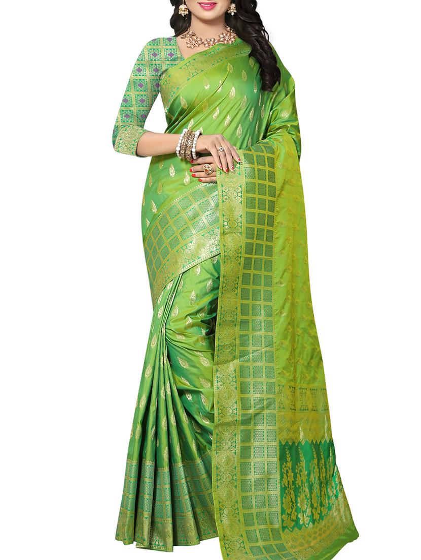 green silk woven saree with blouse - 15110025 - Zoom Image - 1