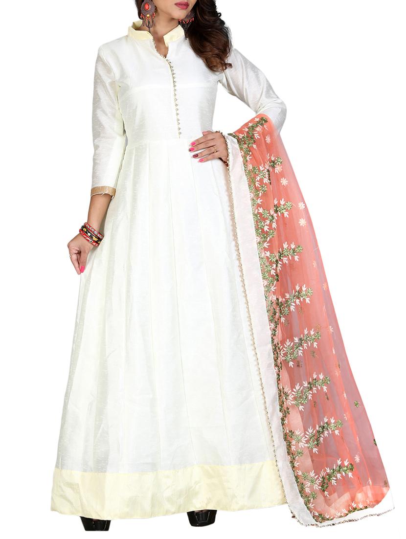 Embroidered semi-stitched anarkali suit - 15110178 - Zoom Image - 1