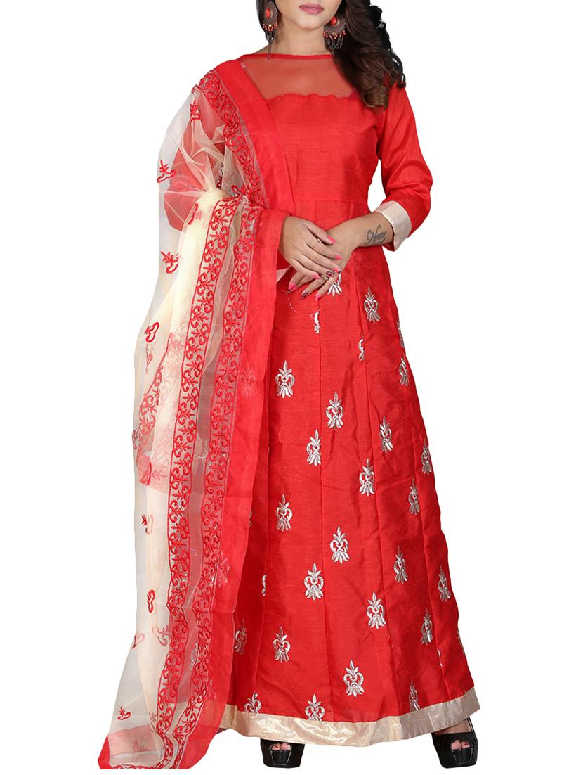 Embroidered semi-stitched anarkali suit - 15110179 - Zoom Image - 1