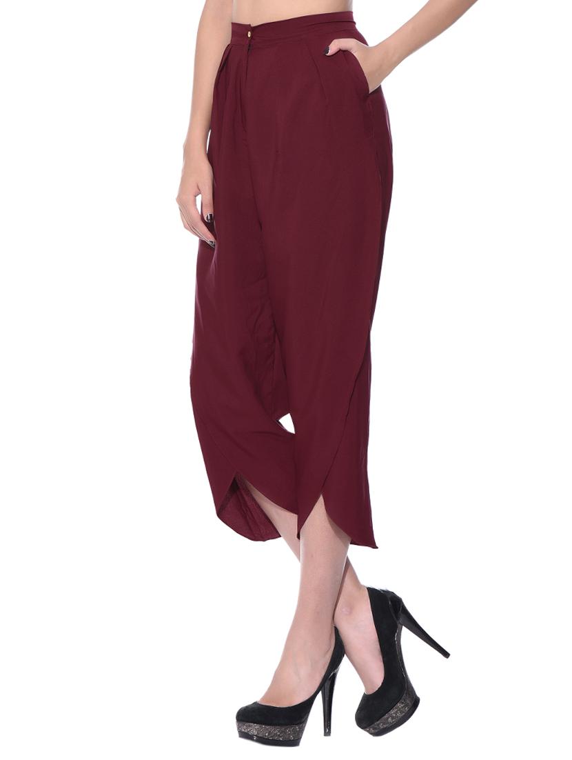 red solid crepe pleated trouser - 15110215 - Zoom Image - 2