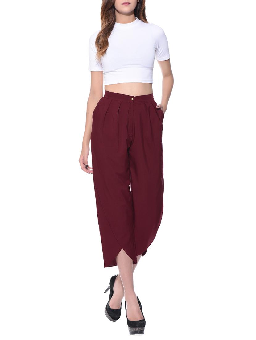 red solid crepe pleated trouser - 15110215 - Zoom Image - 4
