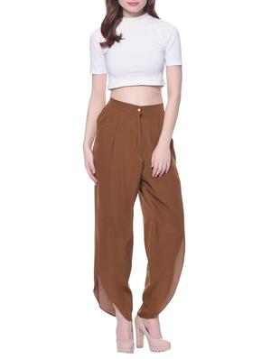 brown solid crepe pleated trouser - 15110216 - Standard Image - 4