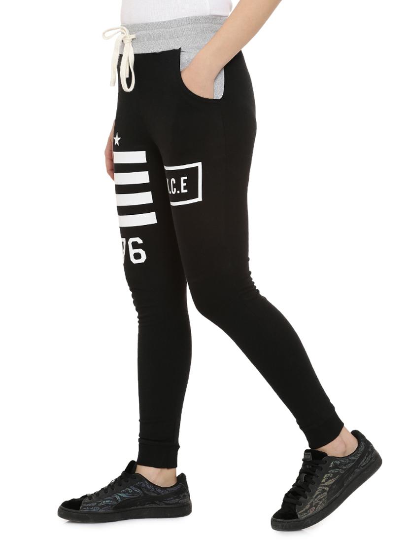 black cotton printed track pant - 15110316 - Zoom Image - 2