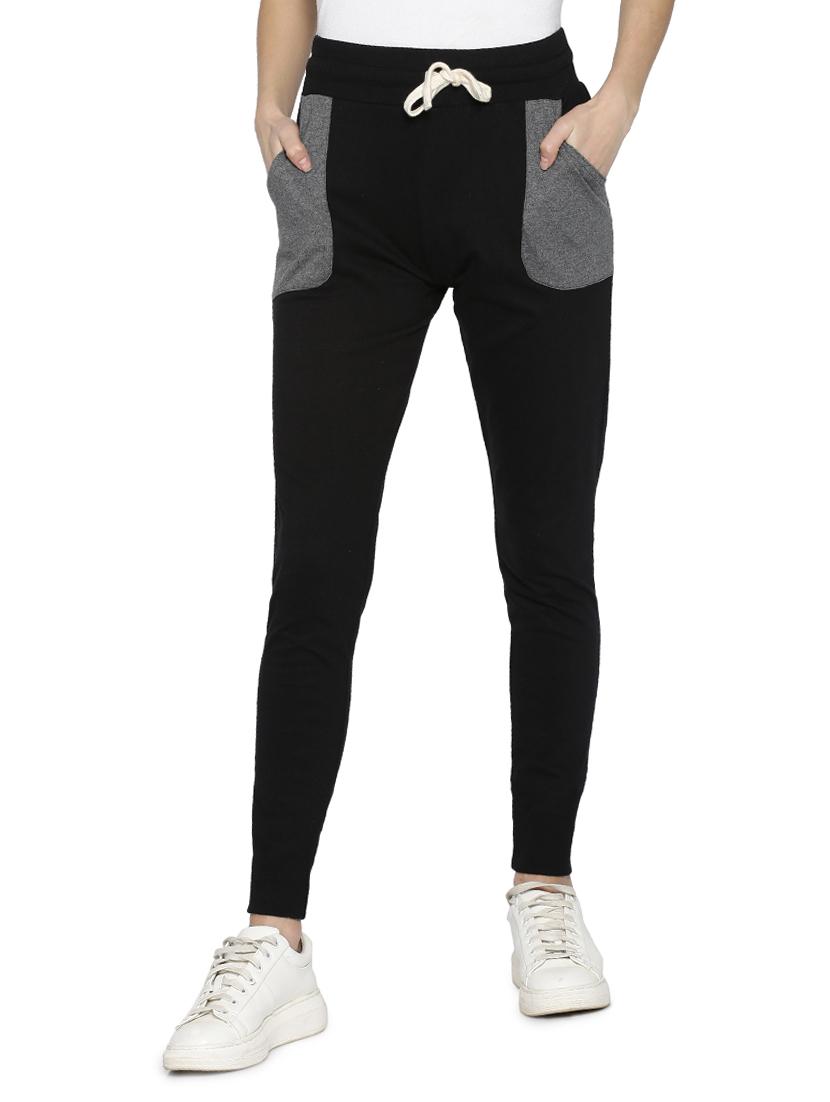 black solid cotton track pants - 15110324 - Zoom Image - 1