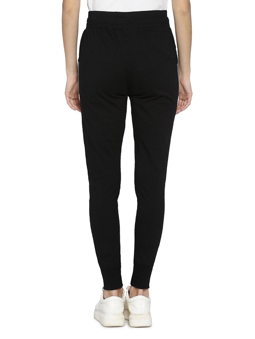 black solid cotton track pants - 15110324 - Zoom Image - 3