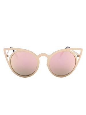Women Cat Eye Metal Cut-Out Fashion Frame Round Sun-Glasses With Mirror Flash Lens - 15110916 - Standard Image - 1