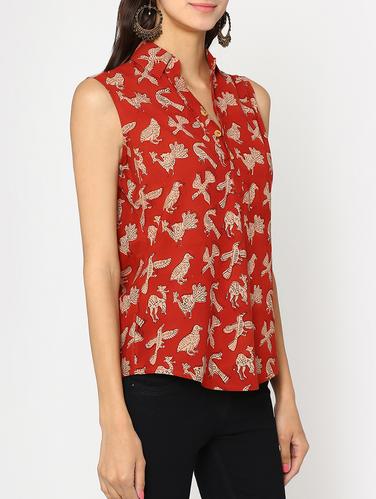 red printed cotton top - 15111057 - Very Small Image - 1
