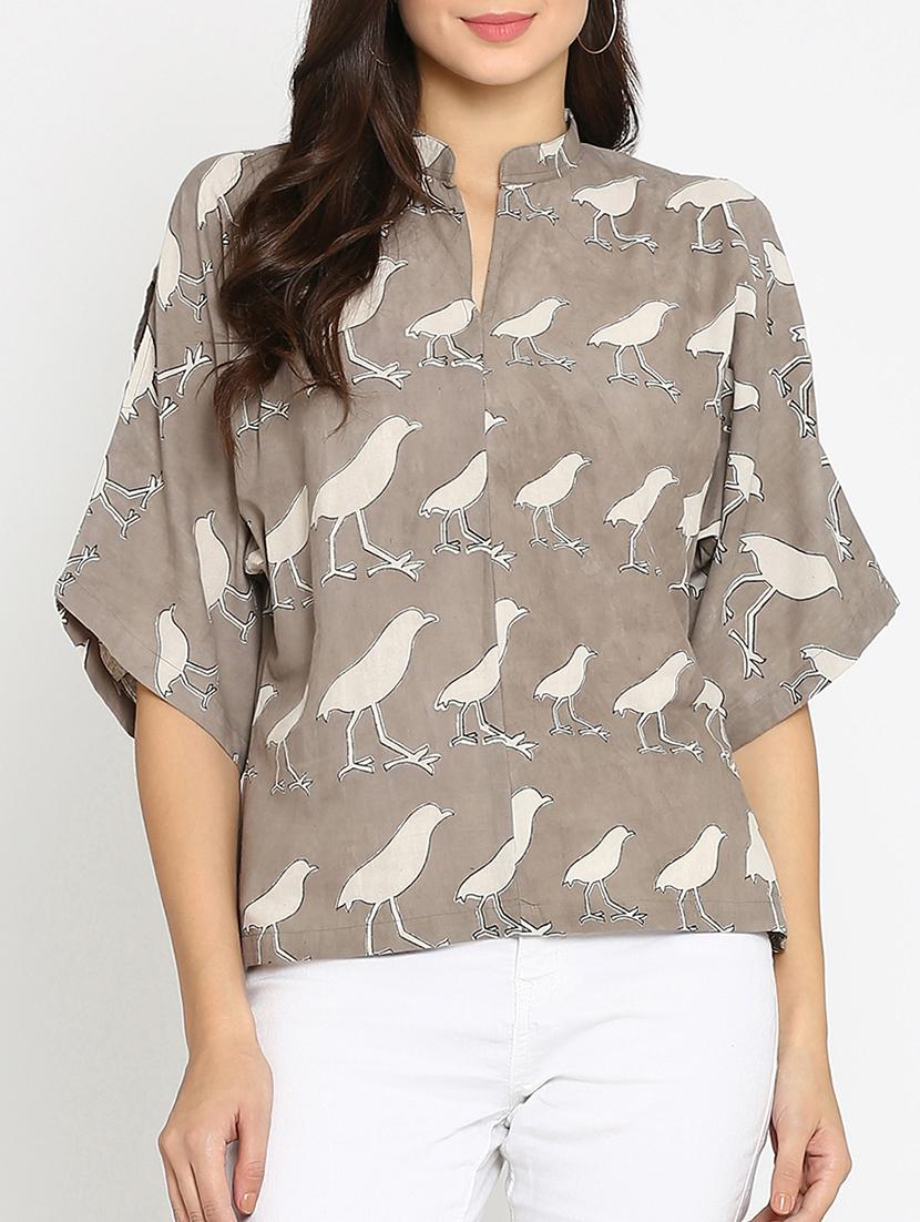 brown printed cotton top - 15111060 - Zoom Image - 1