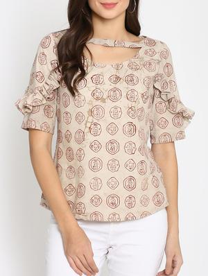 brown quirky printed cotton top - 15111062 - Standard Image - 1