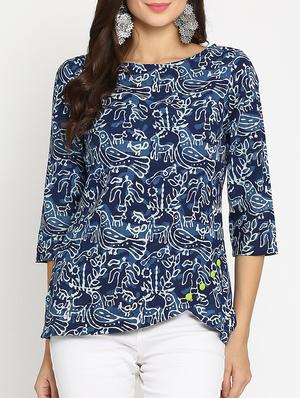 blue printed cotton top - 15111064 - Standard Image - 1