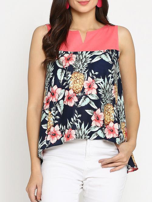blue assymetric cotton top - 15111065 - Standard Image - 1