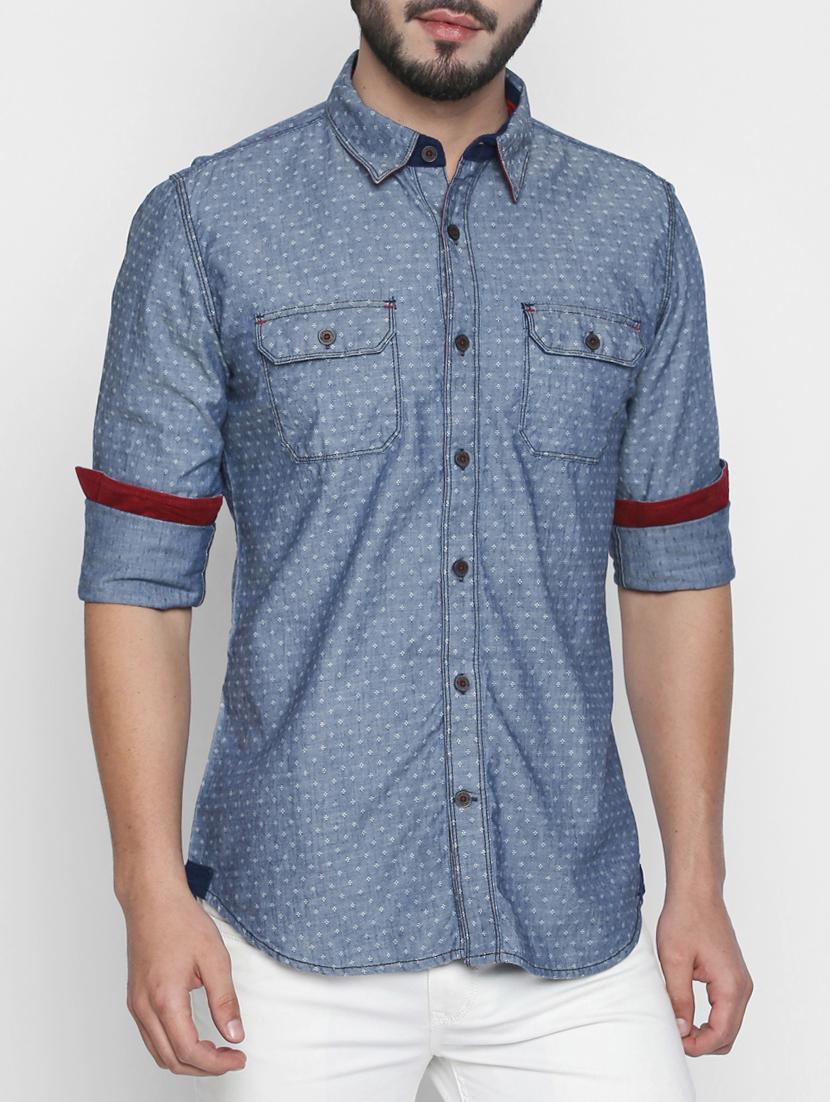 blue cotton casual shirt - 15111124 - Zoom Image - 1