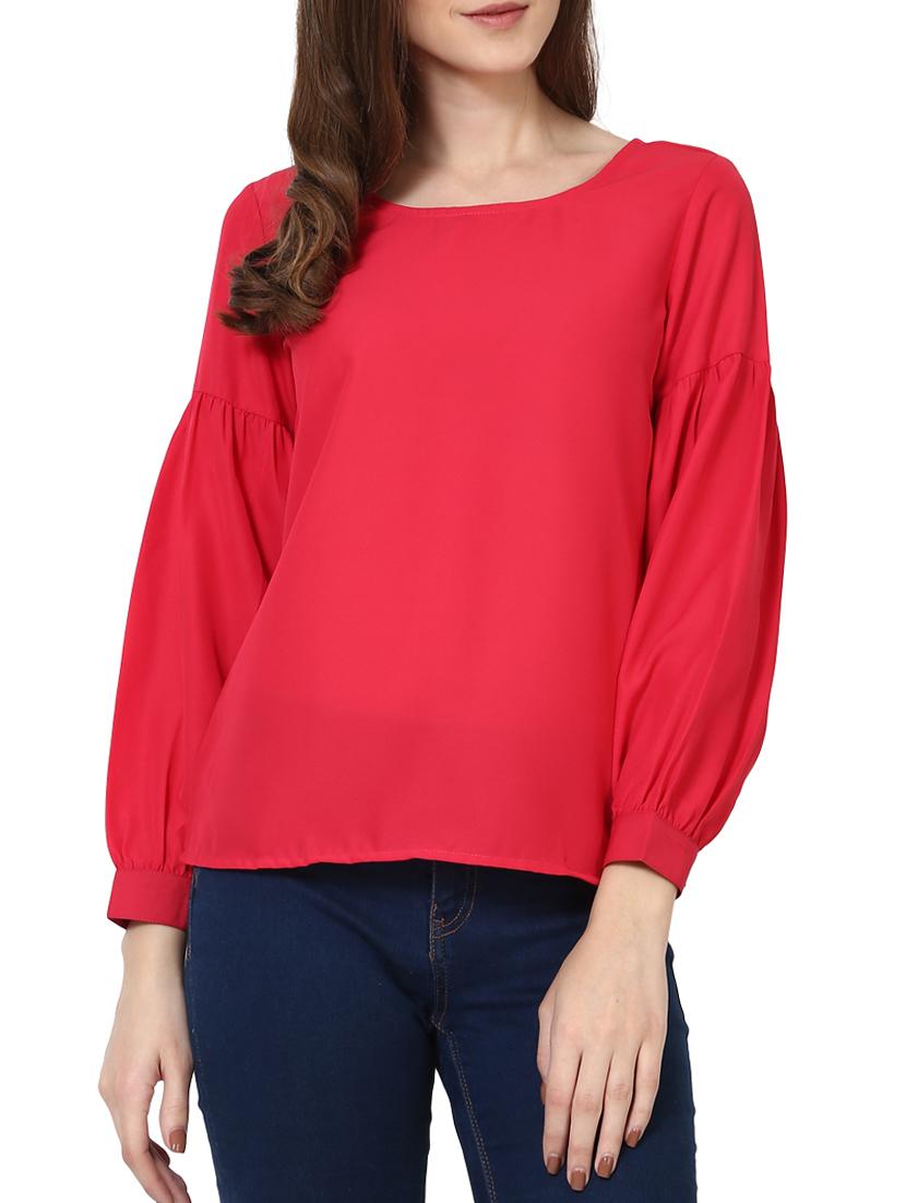 bishop sleeve top stitch neckline top - 15111499 - Zoom Image - 1