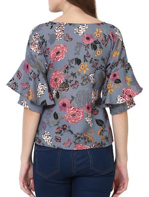 floral belted ruffle sleeve top - 15111501 - Standard Image - 3