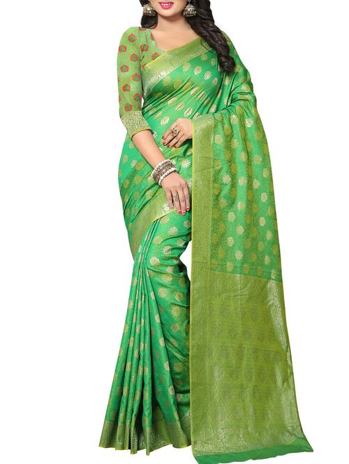 green silk woven saree with blouse - 15111679 - Standard Image - 1