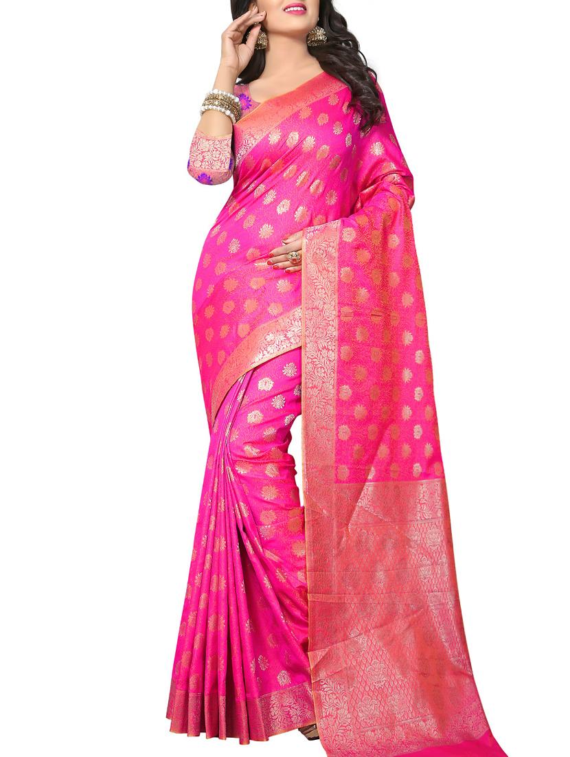 pink silk woven saree with blouse - 15111682 - Zoom Image - 1
