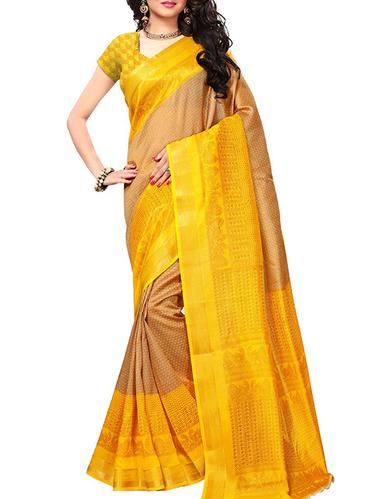 brown cotton bhagalpuri saree with blouse - 15111710 - Very Small Image - 1