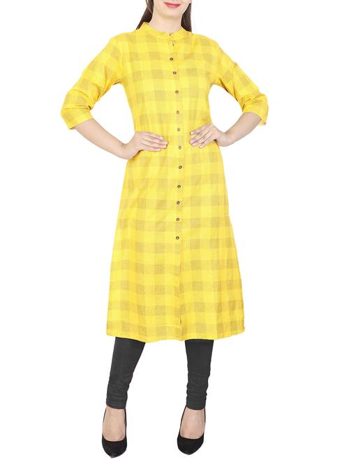 yellow cotton straight kurta - 15112205 - Standard Image - 1