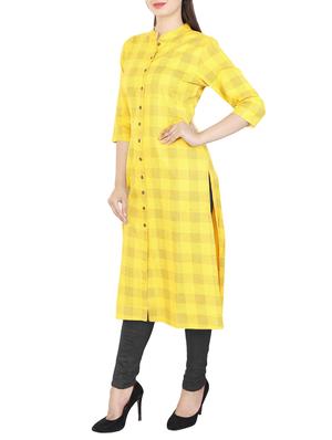 yellow cotton straight kurta - 15112205 - Standard Image - 2