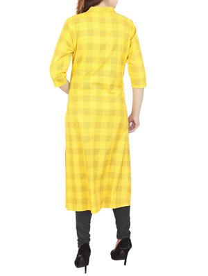 yellow cotton straight kurta - 15112205 - Standard Image - 3