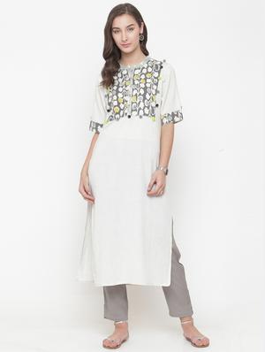 Printed yoke kurta with pant set - 15112688 - Standard Image - 1