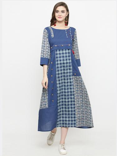 blue printed cotton maxi dress - 15112693 - Very Small Image - 1