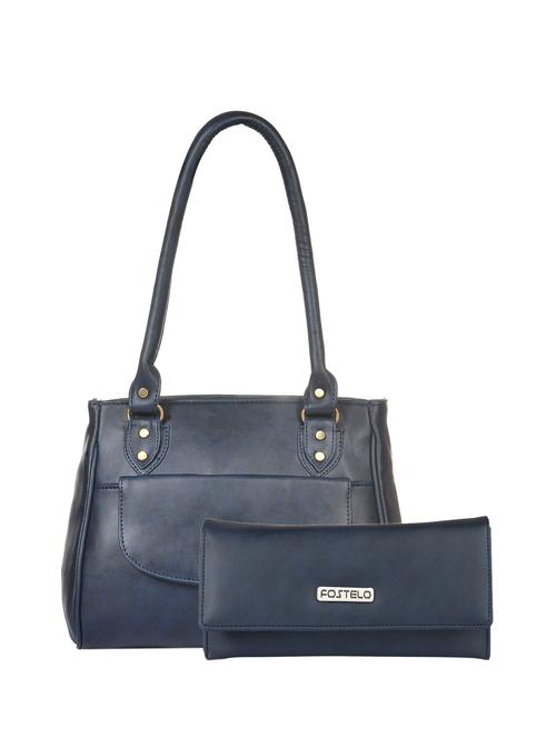 blue leatherette (pu) combo handbag - 15112725 - Standard Image - 1