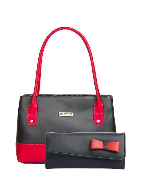 black leatherette (pu) combo handbag - 15112760 - Standard Image - 1