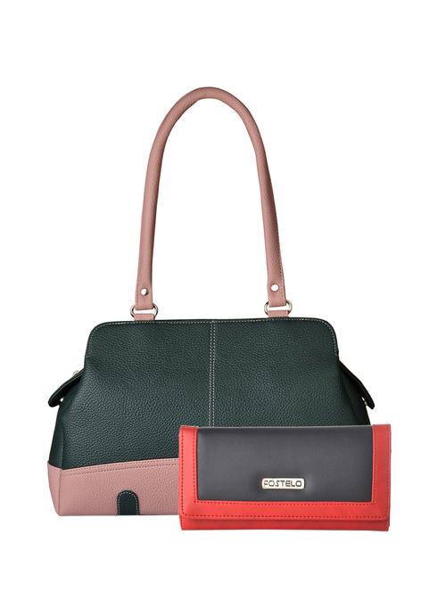 green leatherette (pu) combo handbag - 15112844 - Standard Image - 1