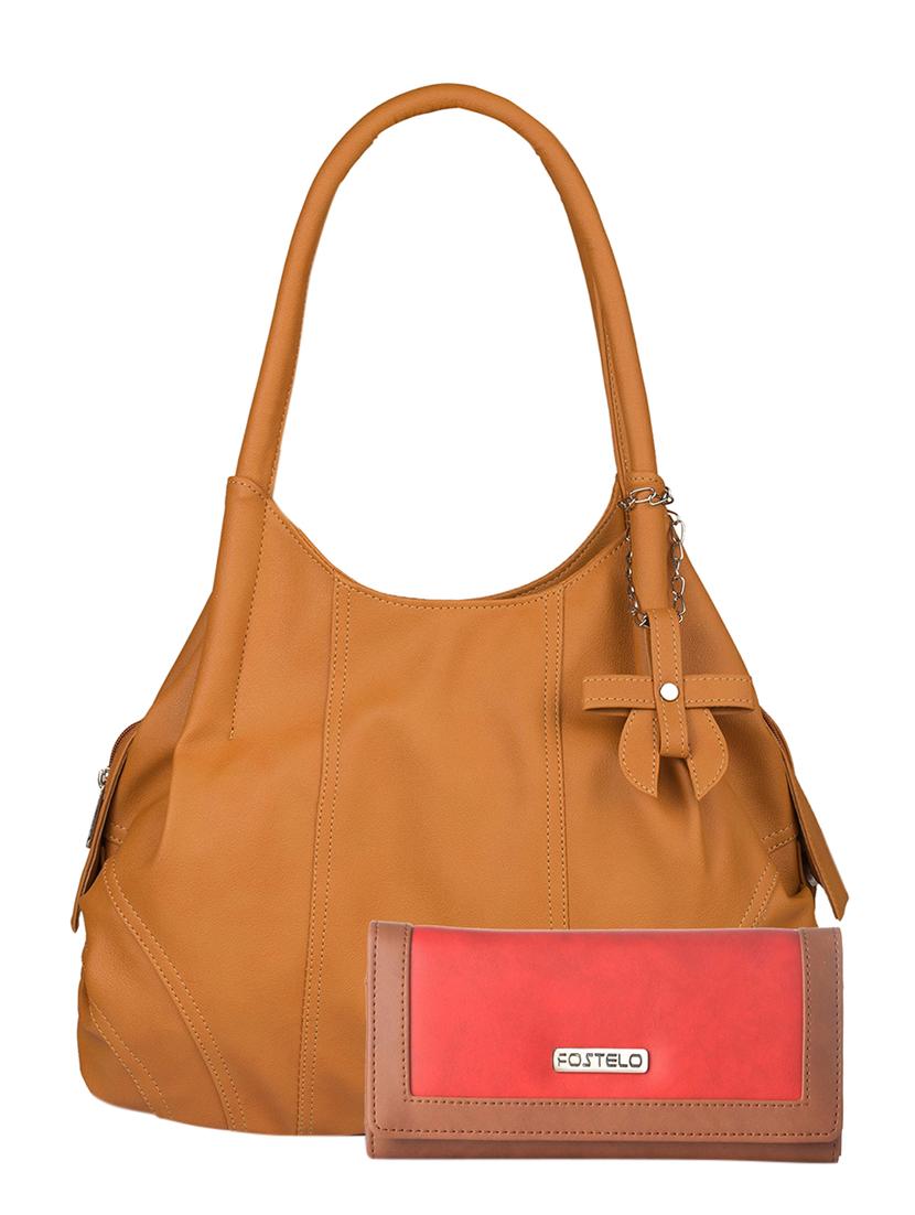 tan leatherette (pu) combo handbag - 15112862 - Zoom Image - 1