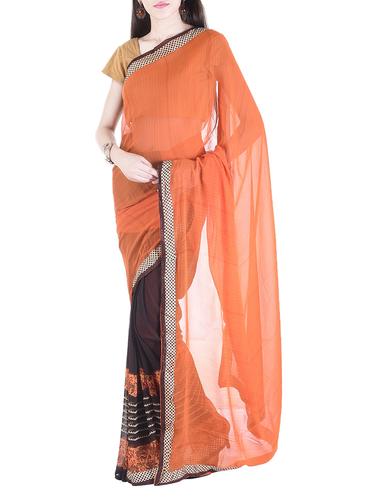 orange chiffon half & half saree with blouse - 15112898 - Very Small Image - 1