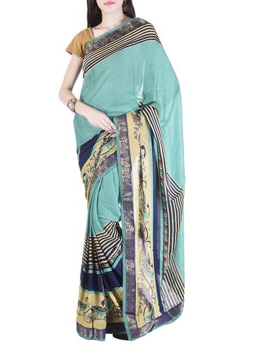 turquoise chiffon printed saree with blouse - 15112903 - Very Small Image - 1