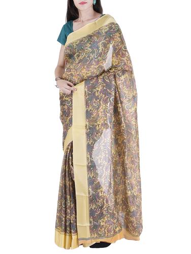 yellow cotton blend printed saree with blouse - 15112906 - Very Small Image - 1