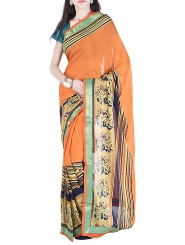 orange chiffon printed saree with blouse - 15112908 - Very Small Image - 1
