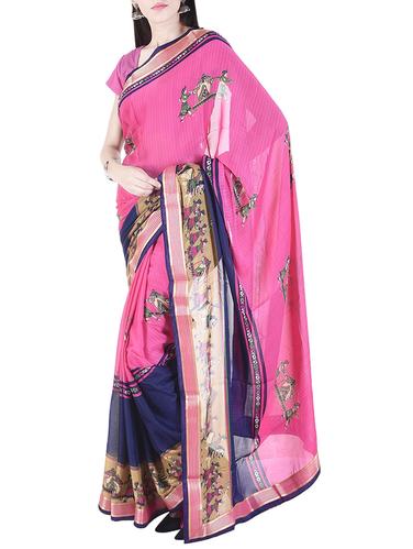 pink chiffon printed saree with blouse - 15112917 - Very Small Image - 1