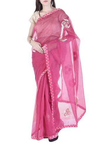 pink net gota work saree with blouse - 15112925 - Very Small Image - 1
