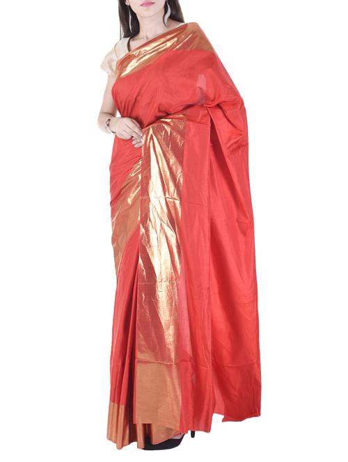 red silk blend bordered saree with blouse - 15112926 - Very Small Image - 1