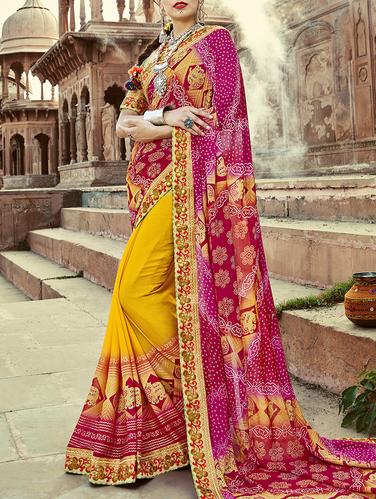 yellow half and half saree with blouse - 15112964 - Very Small Image - 1