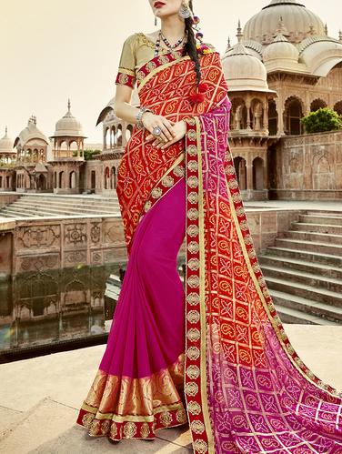 pink half and half saree with blouse - 15112965 - Very Small Image - 1