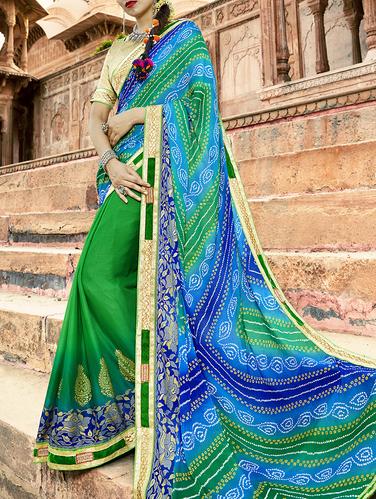 green half and half saree with blouse - 15112966 - Very Small Image - 1
