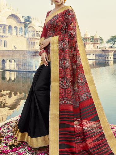 red half and half saree with blouse - 15112982 - Very Small Image - 1