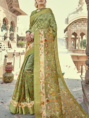 green printed saree with blouse - 15112983 - Very Small Image - 1
