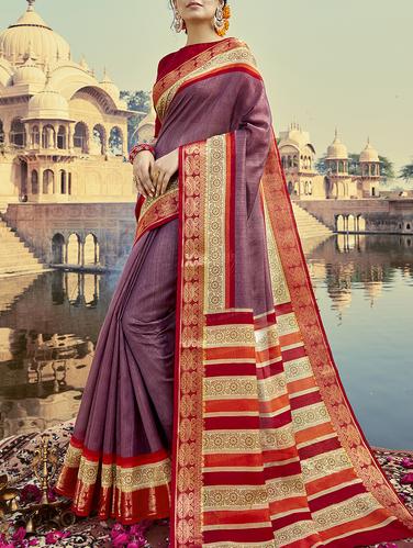 bordered purple saree with blouse - 15112984 - Very Small Image - 1