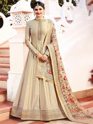 Embroidered semi-stitched anarkali suit - 15112996 - Standard Image - 1