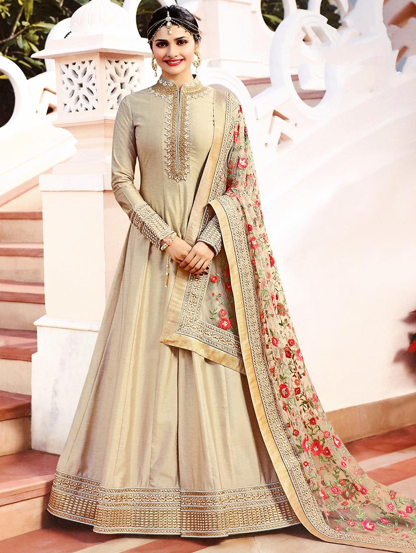 Embroidered semi-stitched anarkali suit - 15112996 - Zoom Image - 1