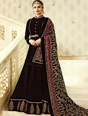 Embroidered semi-stitched anarkali suit - 15112999 - Standard Image - 1