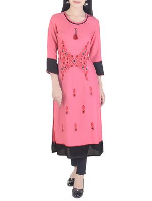 pink rayon straight kurta - 15113060 - Standard Image - 1