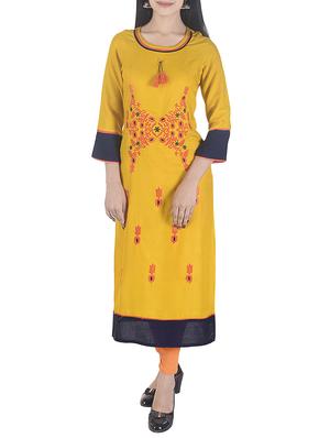 yellow rayon straight kurta - 15113061 - Standard Image - 1